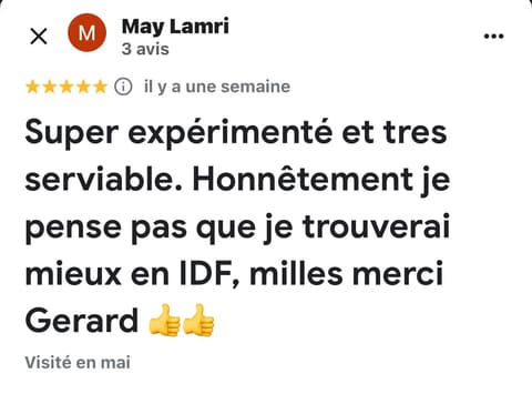 Avis Google 5 étoiles laissé par May Lamri (capture d'écran)